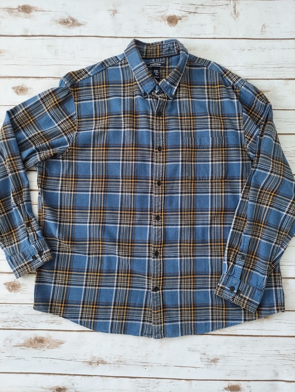 Lands' End Men's Blue Plaid Flannel Shirt XXL 18-18 1/2 - Picture 2 of 12